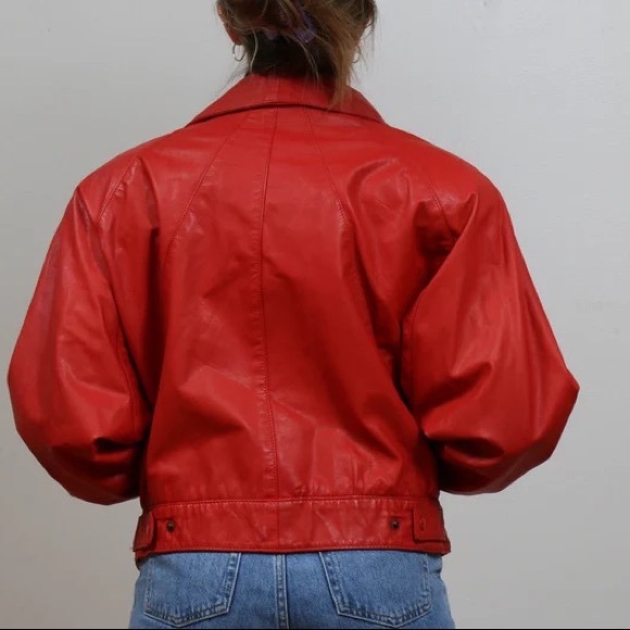 Vintage 90s Jonathon Paris Red Leather Motorcycle Jacket - Picture 3 of 8